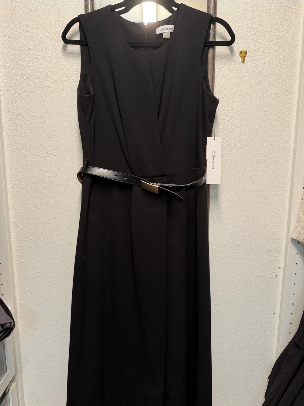 Calvin Klein Black Sleeveless Belted Midi Dress